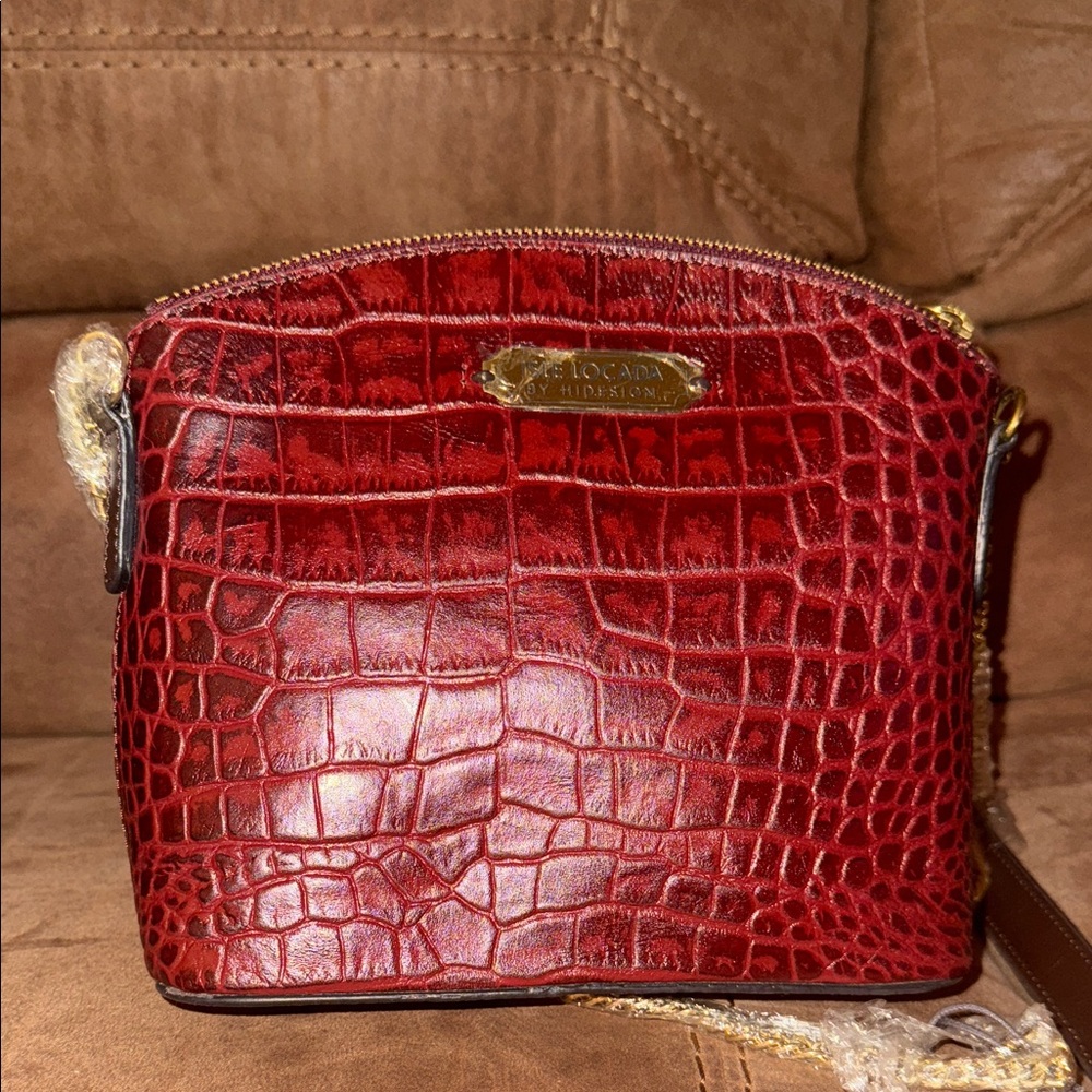 Isle Locada by Hidesign Red Crocodile Embossed Crossbody Bag